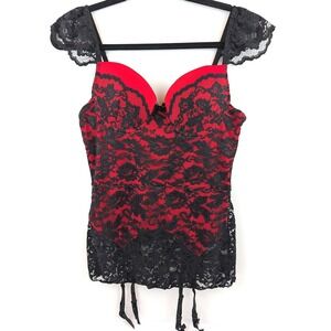 Premiere Red Black Lace Bustier Garter Underwire Cups Sexy Romantic Lingerie